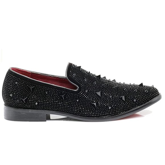 Men's Spike Pointy Toe Punk Studded Rivet Loafers Casual Dress Slip On Shoes s24 - Picture 2 of 3